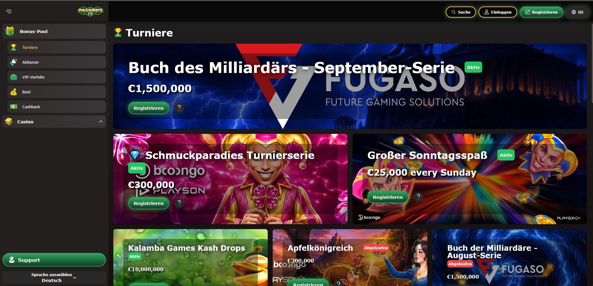 Turniere und Aktionen — Megaways VIP Casino
